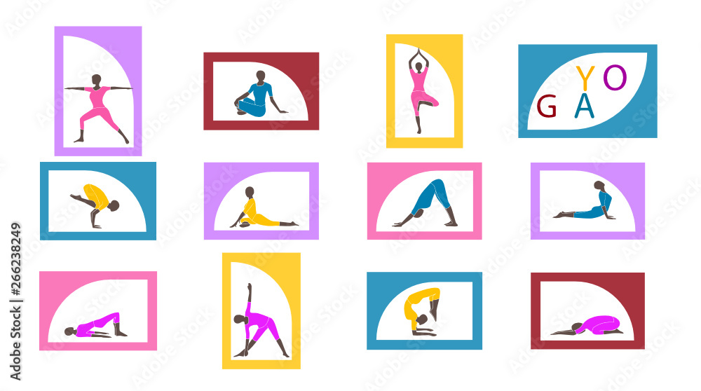 yoga icons set isolated on white background