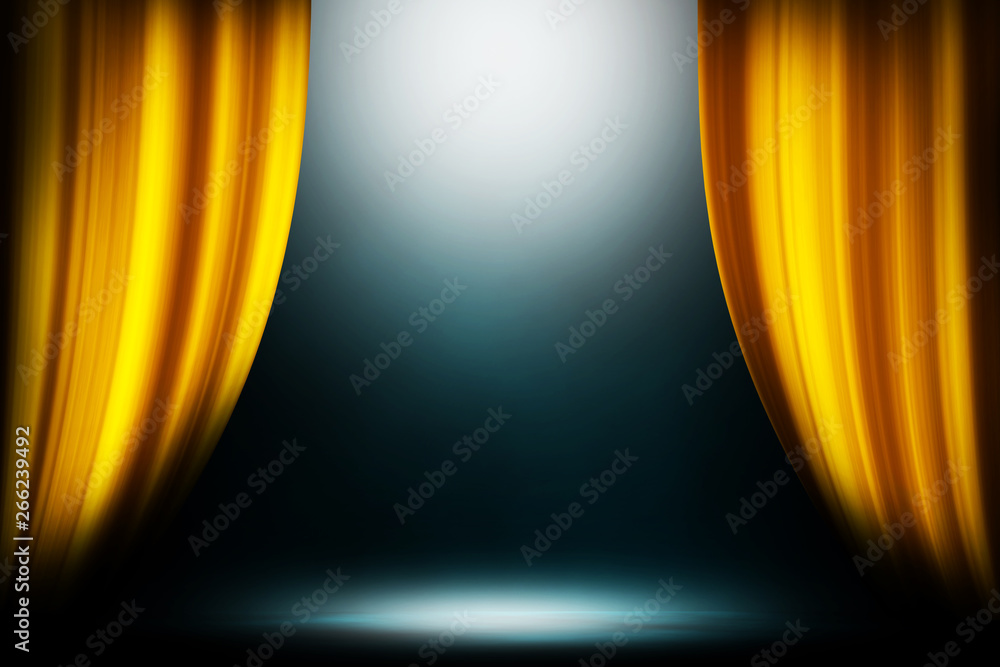 Yellow curtain spotlight stage studio entertainment background, Yellow