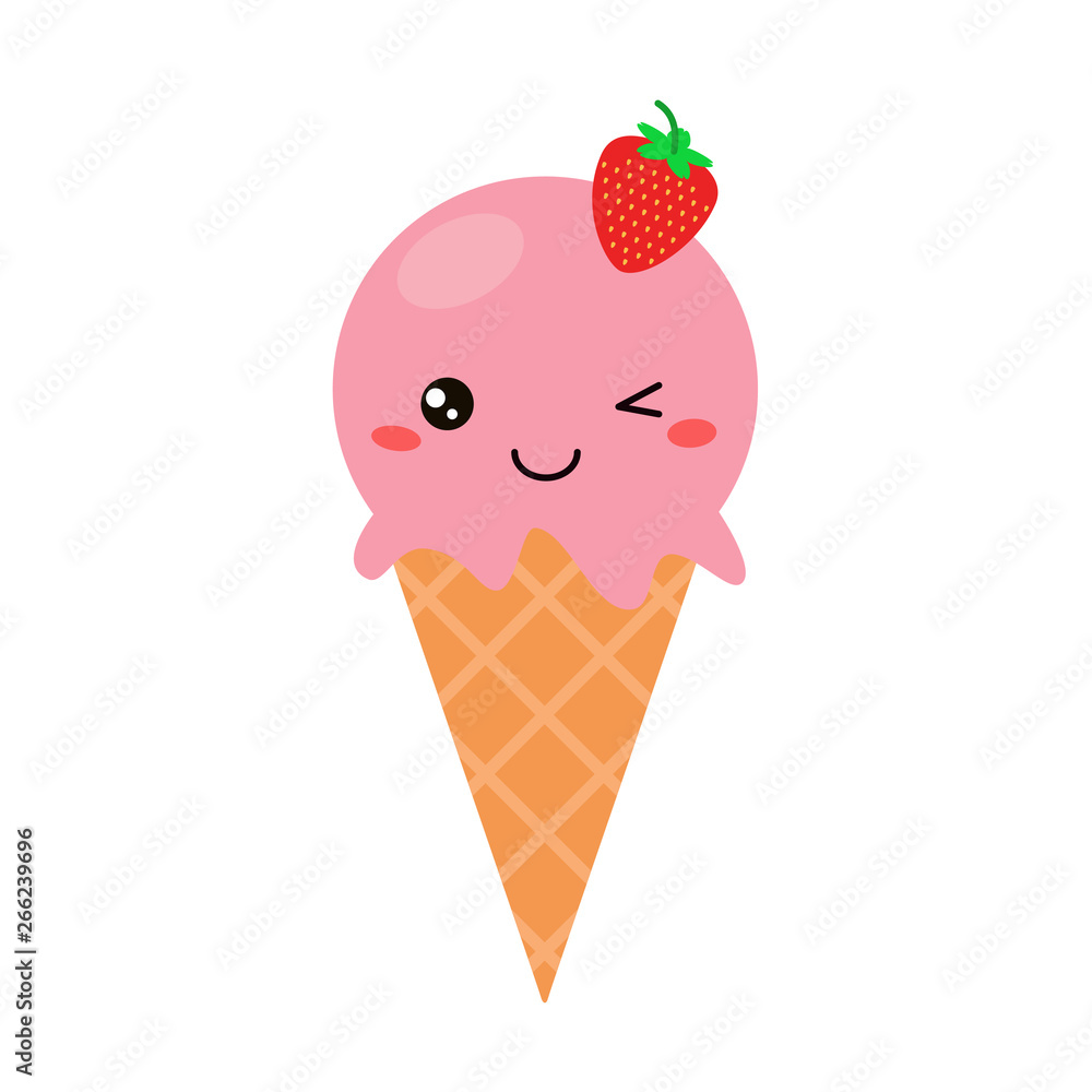 Ice cream cone doodle in bright cartoon style on a white background Ice cream cone doodle in bright cartoon style on a white background