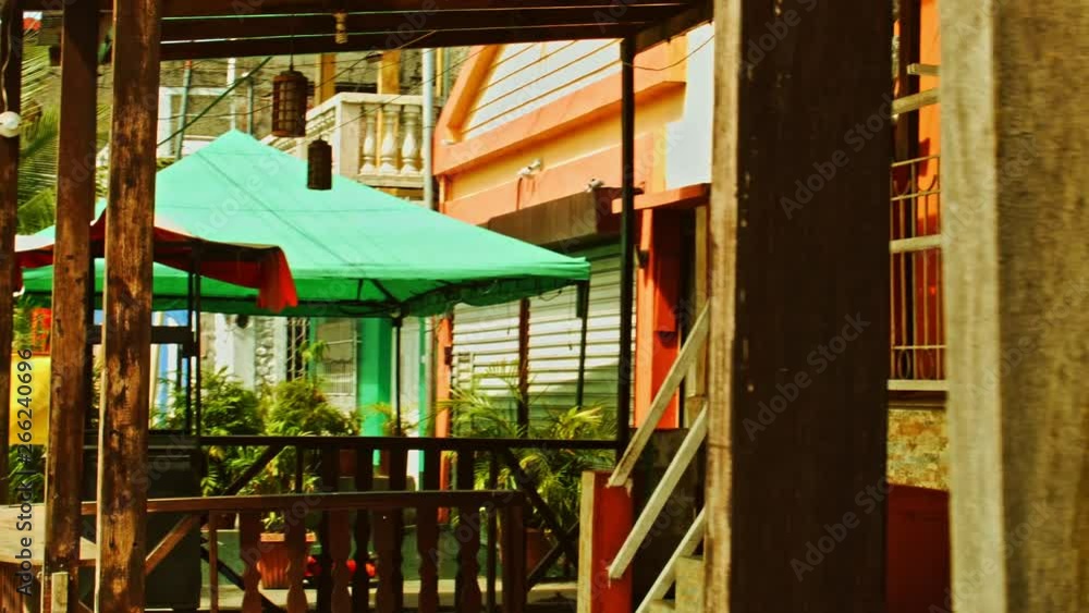 Closed wooden shops in the morning sun in Central America Closed wooden shops in the morning sun in Central America