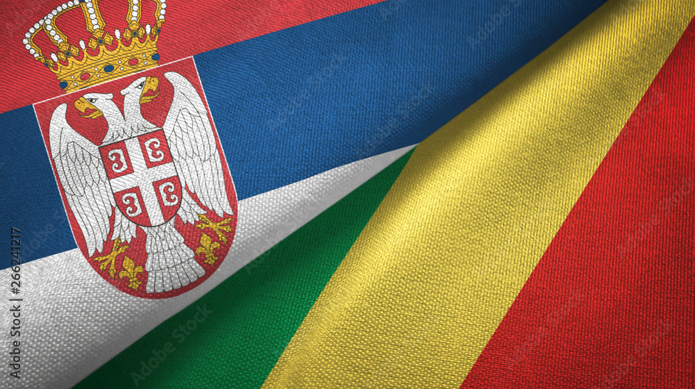 Fototapeta premium Serbia and Congo two flags textile cloth, fabric texture