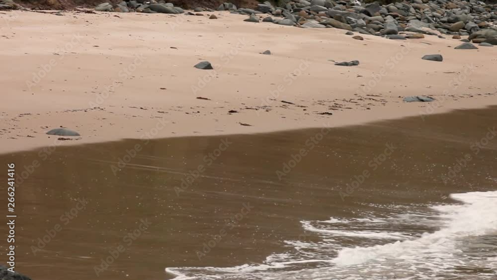 Waves rolling in smoothly onto sandy beach and receding back into the ocean. Waves rolling in smoothly onto sandy beach and receding back into the ocean.