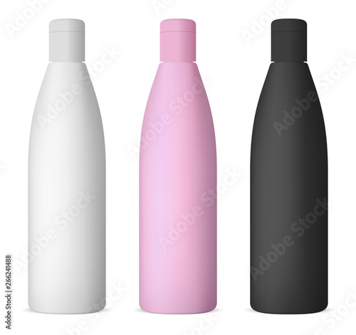 Set of cosmetic products on a white background. Cosmetic package collection for cream, soups, foams, shampoo. Object, shadow, and reflection on separate layers. vector illustration.