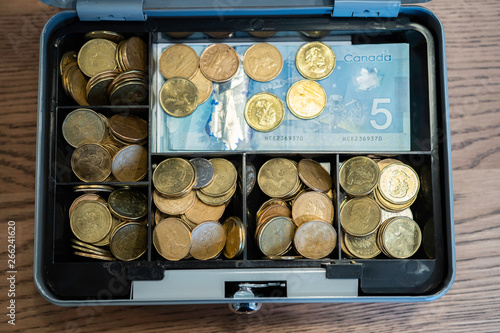 Cash box with coins and notes to keep Petty Cash secure