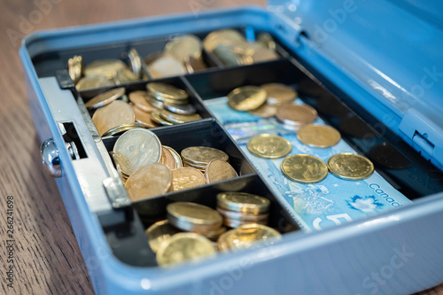 Cash box with coins and notes to keep Petty Cash secure
