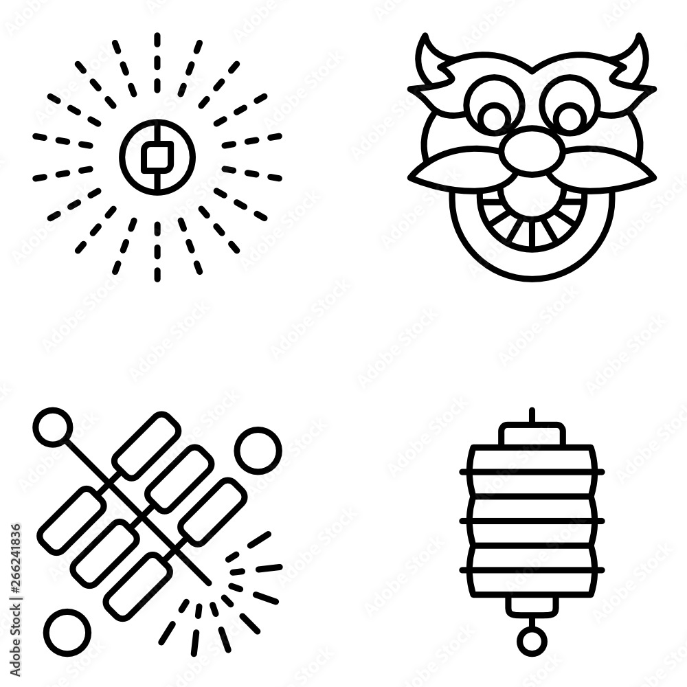 Chinese New Year Vector Line Icon Set