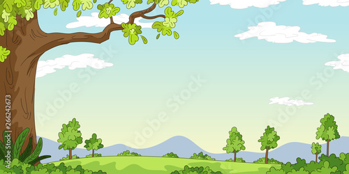 Cartoon Landscape background. Vector illustration with separate layers.