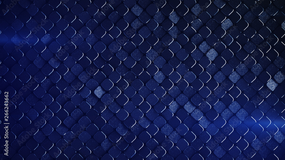 Rhombus pattern metallic blue surface 3D render