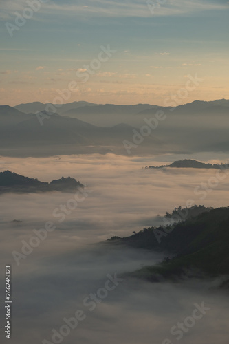 Fog  mountains  sunlight  beautiful mountain tops of the point of view. scenic beauty in the morning. Doi Lorgwador  Mae Moei  Tak in Thailand
