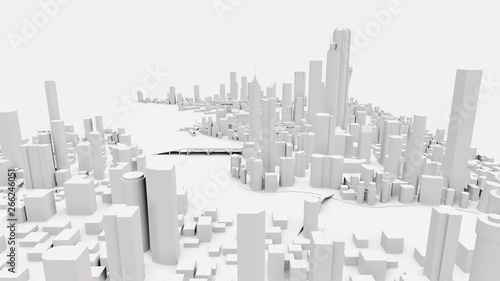 Three-dimensional landscape of the modern city. The huge layout of the metropolis. 3D rendering.