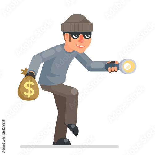 Sneak picklock housebreaker thieves keys flashlight hand sneak evil greedily thief cartoon rogue bulgar character flat design isolated vector illustration