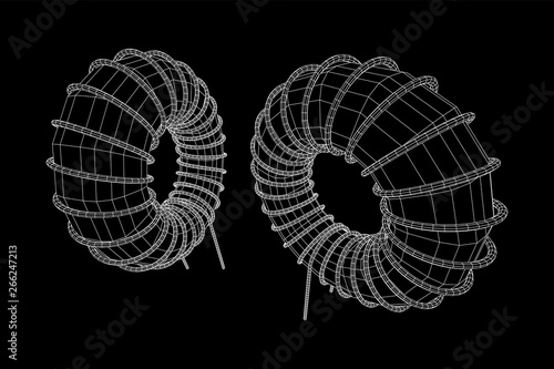 Toroidal Coil Inductor wireframe low poly mesh vector illustration
