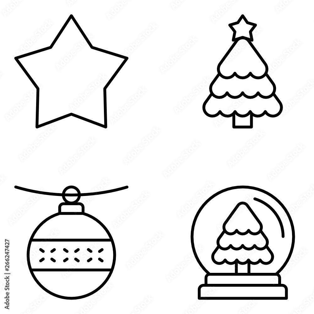 Fototapeta premium Christmas Vector Line Icon Set
