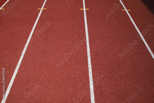 Red treadmill at the stadium.