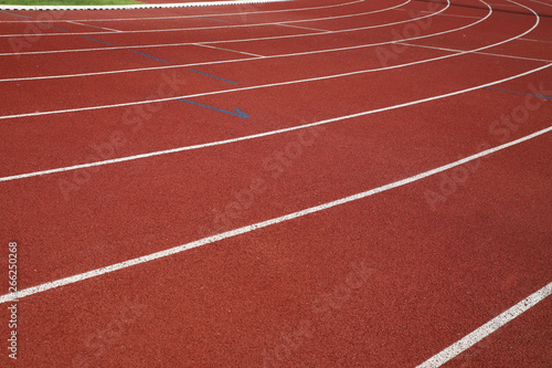 Red treadmill at the stadium.