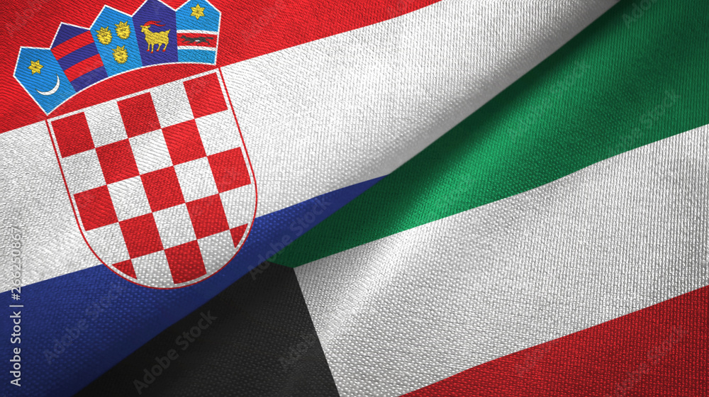 Fototapeta premium Croatia and Kuwait two flags textile cloth, fabric texture