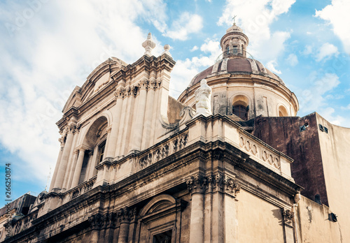 fragment of ancient cathedral, the view of the city of Catania, Sicily, Italy. photo