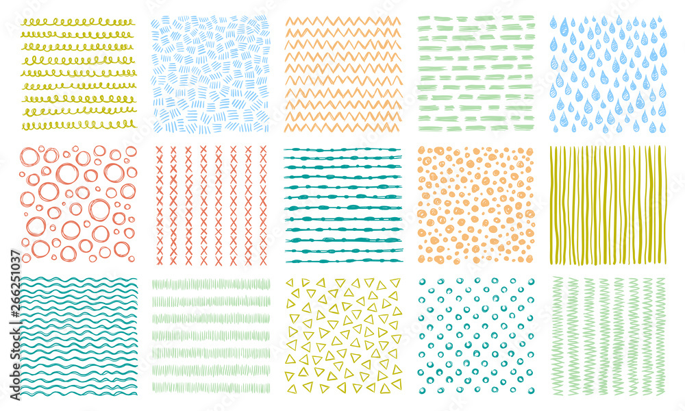 Hand drawn textures. Scribble pattern, curved lines patterns and lined texture vector background set Hand drawn textures. Scribble pattern, curved lines patterns and lined texture vector background set