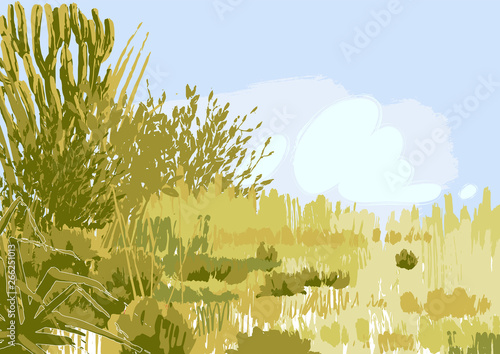 Abstract graphic steppe view in calm colors