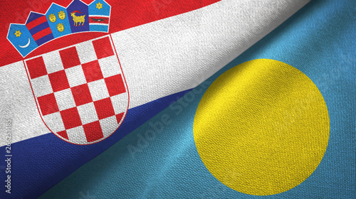 Croatia and Palau two flags textile cloth, fabric texture