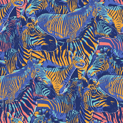 Graphic seamless repeated pattern of standing zebras photo