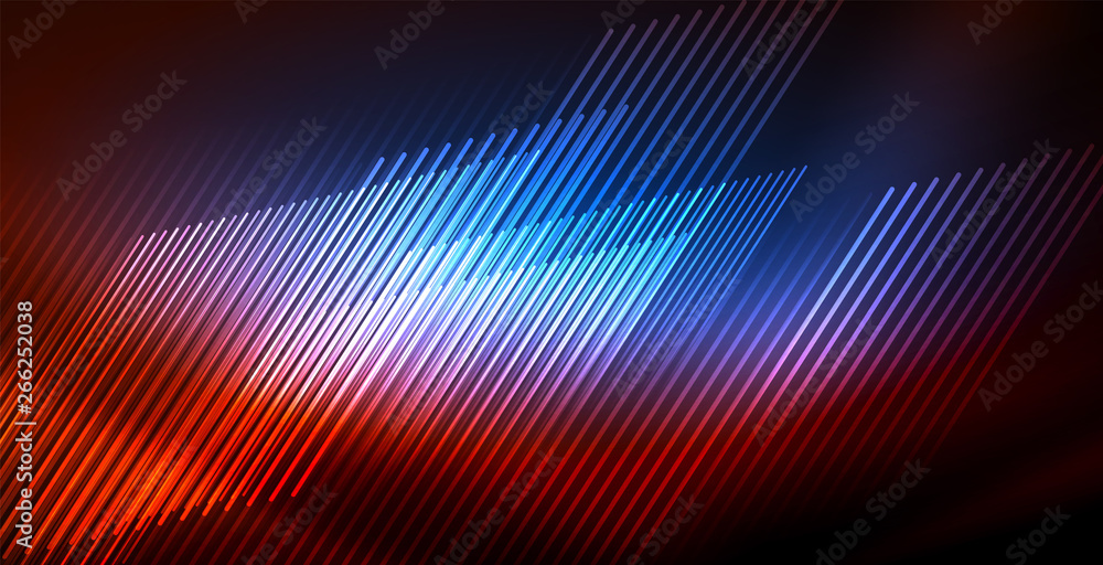 Fototapeta premium Neon glowing wave, magic energy and light motion background