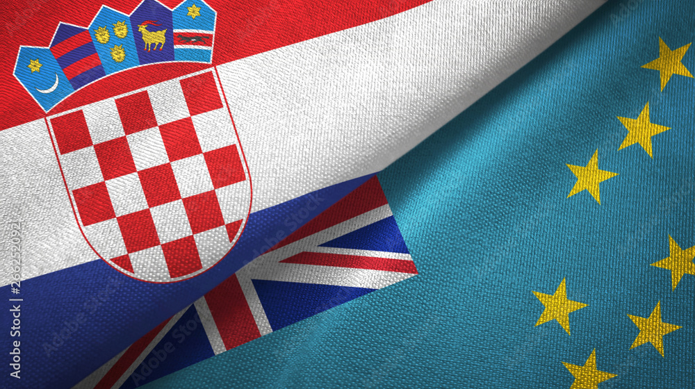 Fototapeta premium Croatia and Tuvalu two flags textile cloth, fabric texture