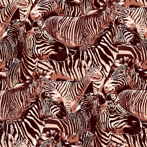Graphic seamless repeated pattern of standing zebras