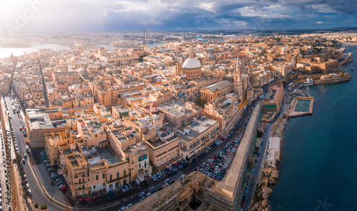 City of Valletta, capital of Malta, aerial view, island in Mediterranean sea