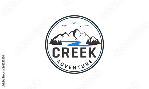 Fotografie, Tablou Outdoor adventure and mountain logo design. Retro design