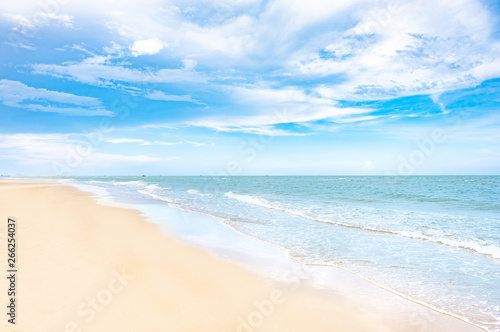 The sea of beautiful tropical beaches with calm skies Sea view and sand beach, summer travel background