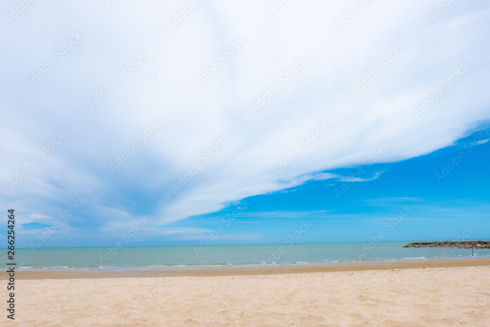 The sea of beautiful tropical beaches with calm skies Sea view and sand beach, summer travel background The sea of beautiful tropical beaches with calm skies Sea view and sand beach, summer travel background