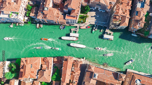 Venice city Grand Canal aerial drone view, Venice island cityscape and Venetian lagoon from above, Italy