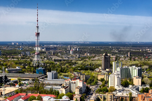 Kyiv TV Tower. 385 meters hight  it is the tallest freestanding lattice steel construction in the world. Ukraine. April 2019
