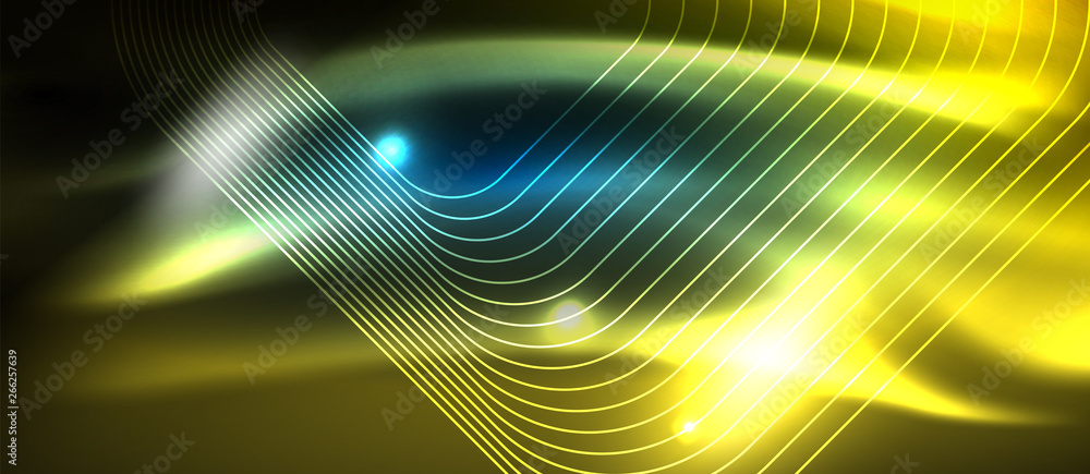 Neon glowing techno lines, hi-tech futuristic abstract background template with square shapes Neon glowing techno lines, hi-tech futuristic abstract background template with square shapes