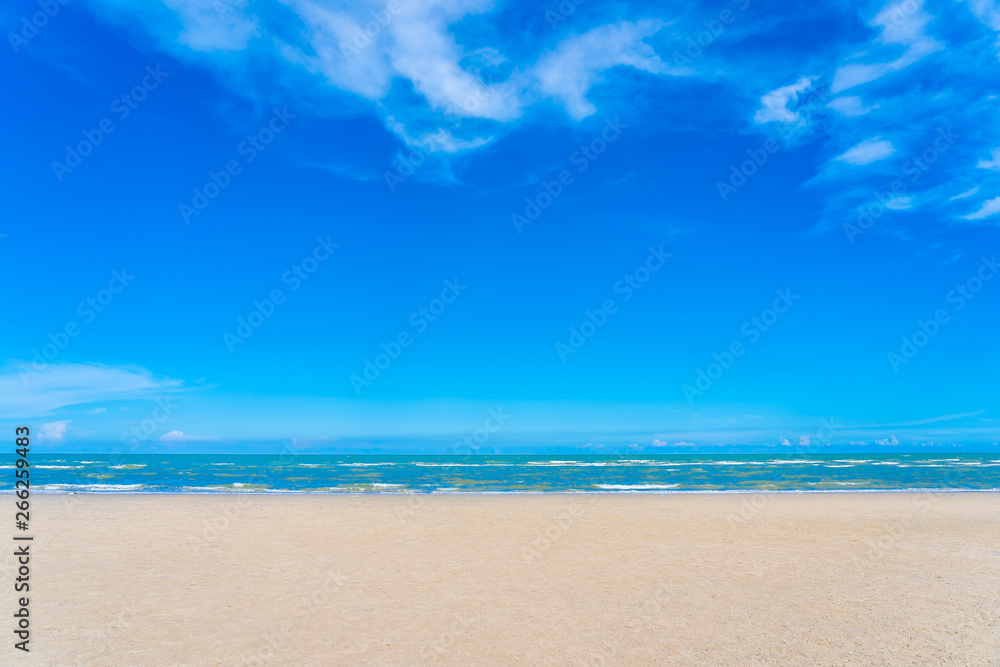 Beautiful tropical nature landscape of beach sea and ocean with white cloud blue sky
