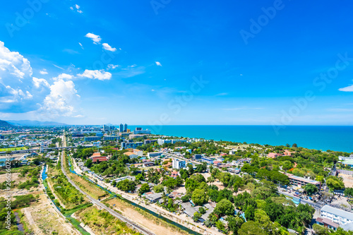 Beautiful landscape and cityscape of hua hin nearly sea beach and ocean