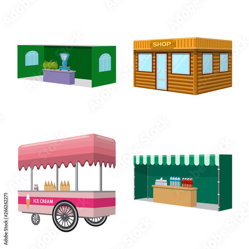 Fototapeta Naklejka Na Ścianę i Meble -  Isolated object of booth and kiosk sign. Set of booth and small vector icon for stock.
