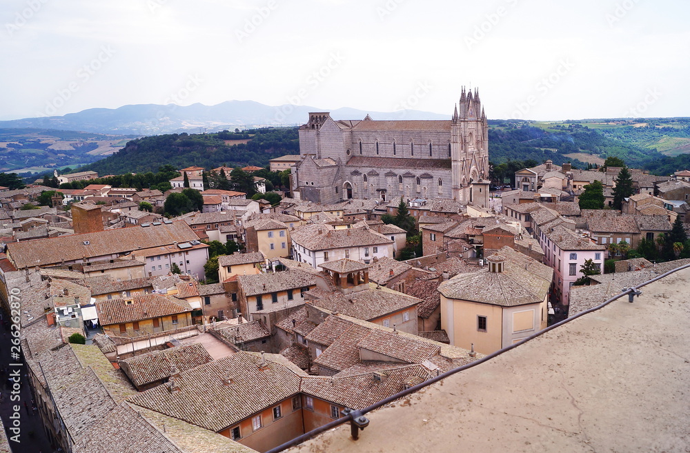 Aerial view of the cathedral of Orvieto, Italy