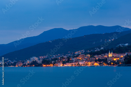 View to evening sea town