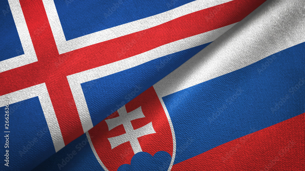 Iceland and Slovakia two flags textile cloth, fabric texture Iceland and Slovakia two flags textile cloth, fabric texture