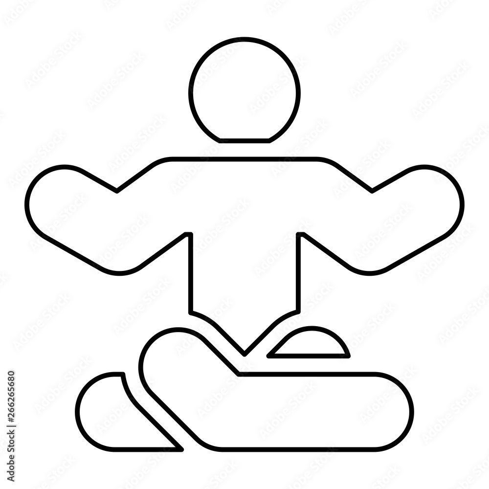 Man in yoga pose icon outline black color vector illustration flat style image