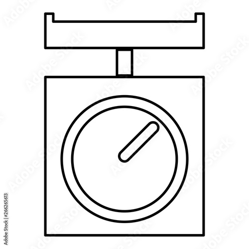 Kitchen scales Domestic weigh scales Weighing scales with pan Kitchen appliances icon outline black color vector illustration flat style image