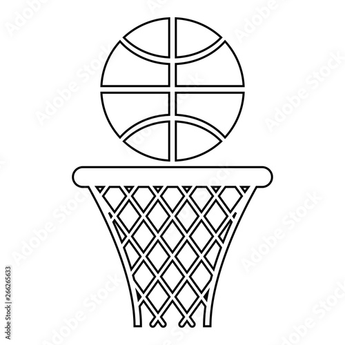 Basketball basket and ball Hoop net and ball icon outline black color vector illustration flat style image