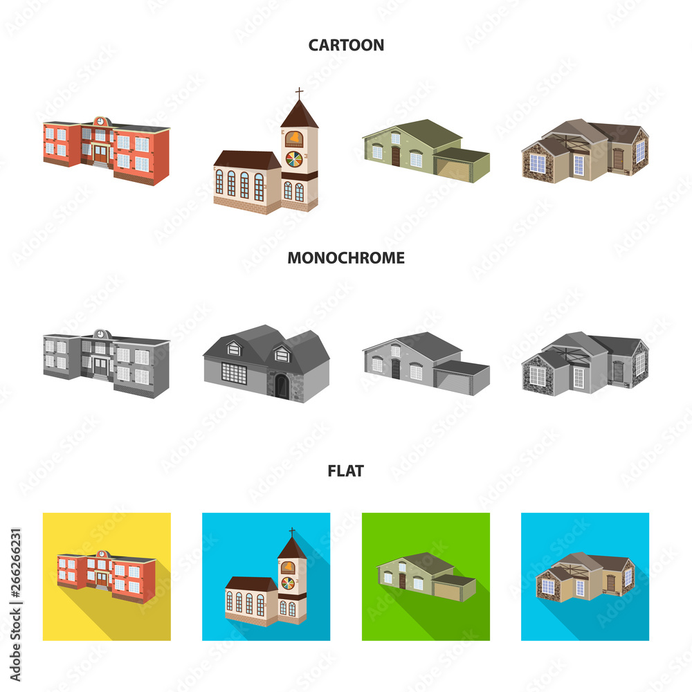 Isolated object of facade and housing logo. Set of facade and infrastructure vector icon for stock.