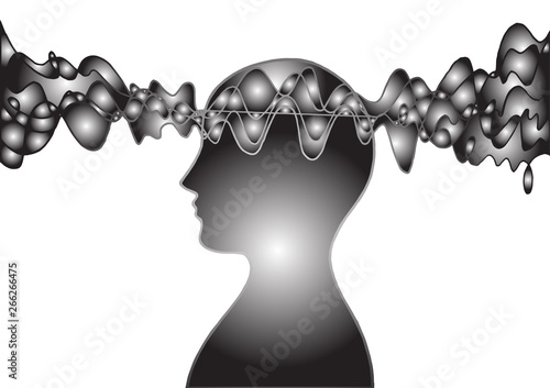 Human head spirit power energy wave vector abstract art illustration design hand drawing