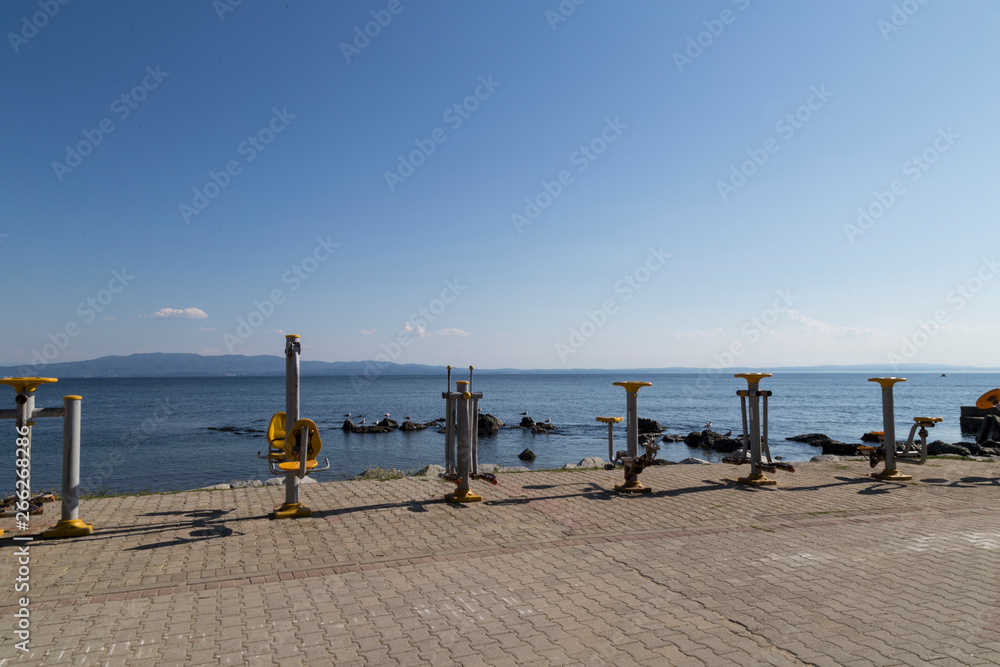 the outdoor different sports equipment by the sea from Turkey .