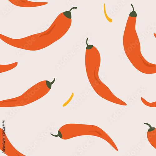 Pepper doodle seamless vector pattern for kitchen wallpaper, textile, fabric, paper. Flat hand drawn vegetables background for Vegan, farm, eco design