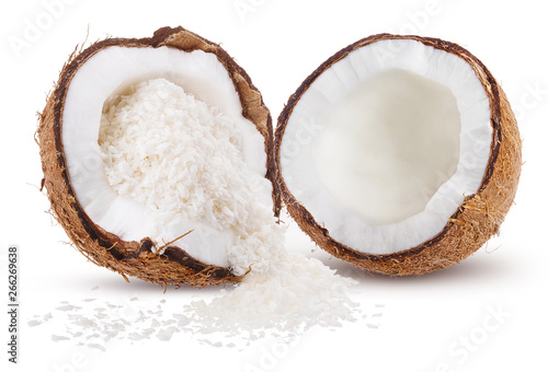 slice coconut shavings isolated on white background clipping path