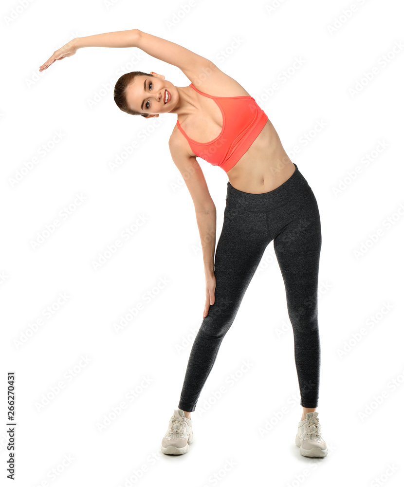 Sporty woman training on white background Sporty woman training on white background